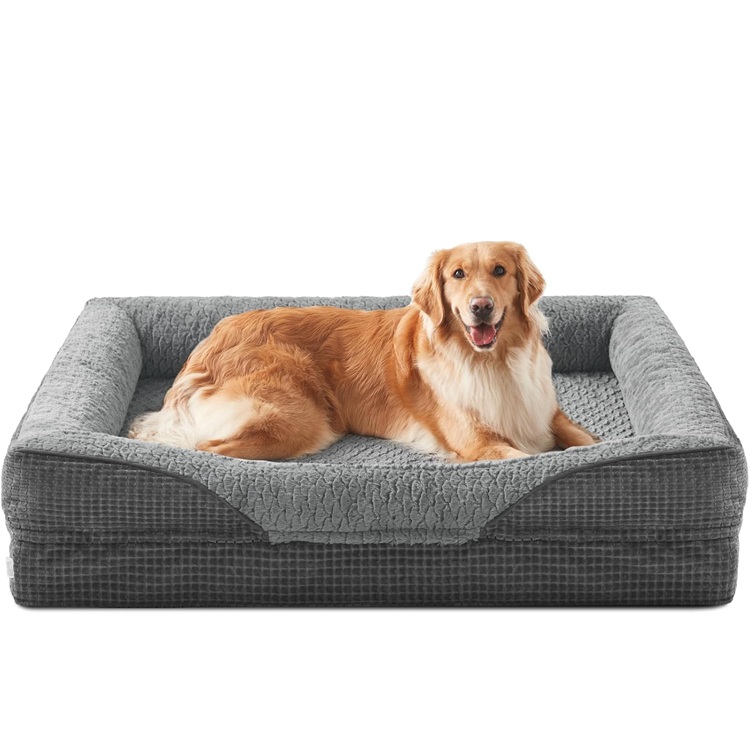 INVENHO XL Orthopedic Dog Bed w/ Washable Removable Cover in Grey