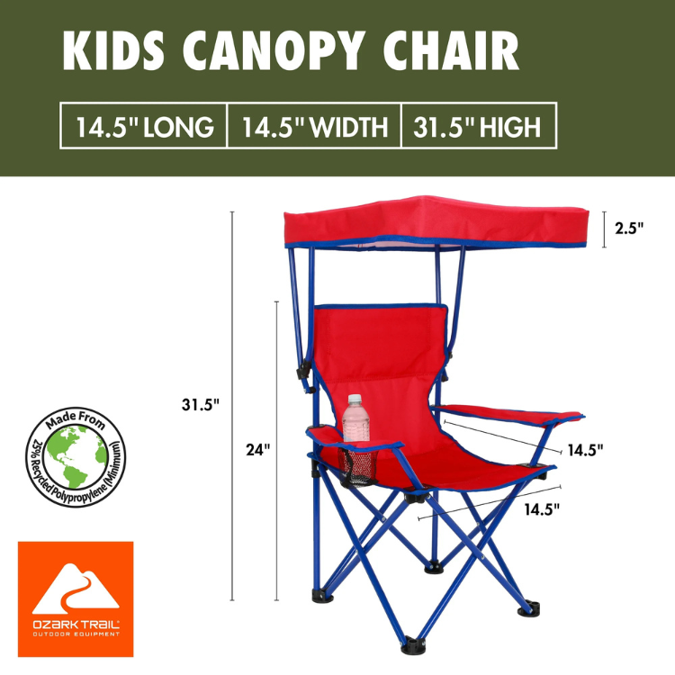 Ozark Trail Kids Canopy Chair with Safety Lock (125 lb Capacity) – Red/Blue