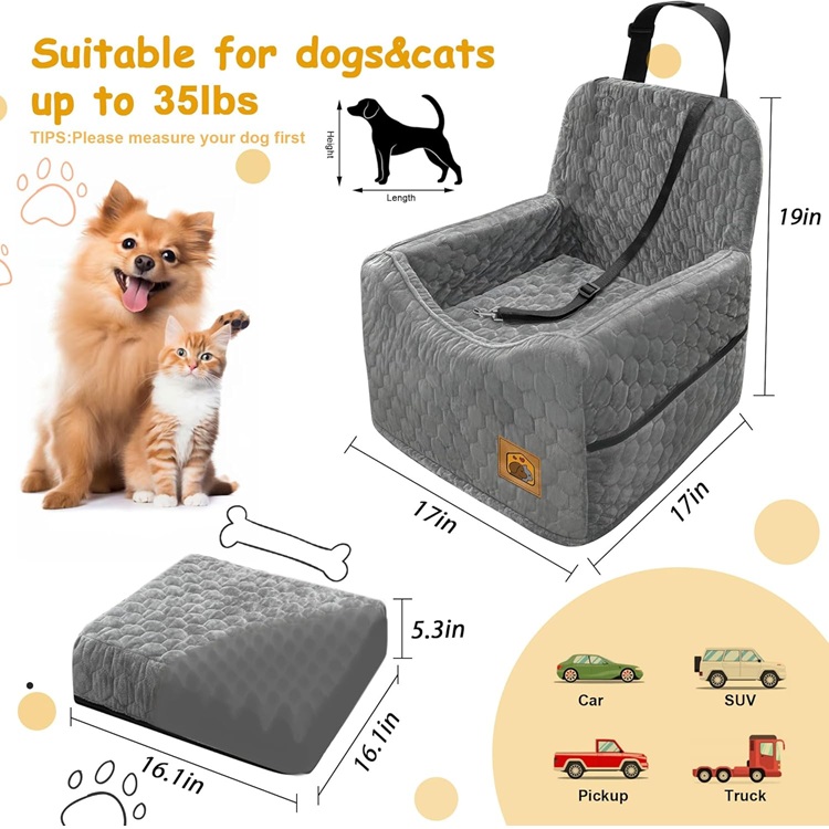 Dog Booster Travel Car Seat for Small/Medium Dogs in Gray - Image 2