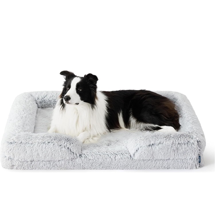Bedsure 35" Orthopedic Large Sized Dog Bed in Long Faux Fur-Misty Grey