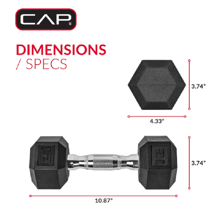 CAP Barbell 12lb Coated Rubber Hex Dumbbell