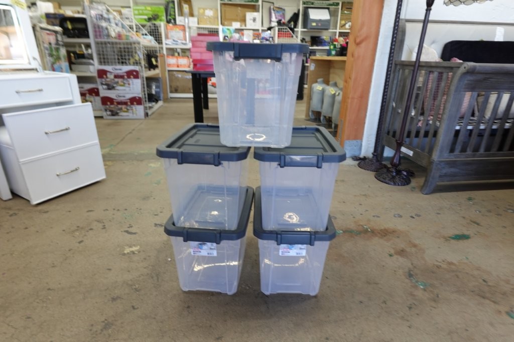 Sterilite 30 Quart Clear Plastic Stacker Storage Box with Latch Lid - Image 2