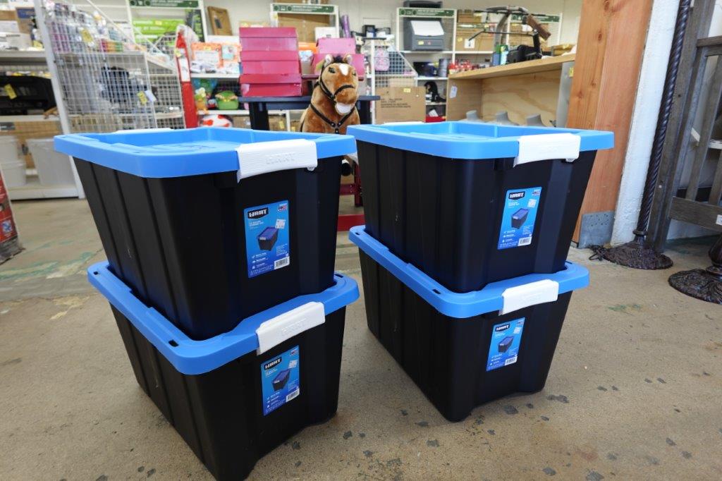 HART 12 Gallon Heavy Duty Latching Plastic Storage Bin (Black Base / Blue Lid) - Image 2