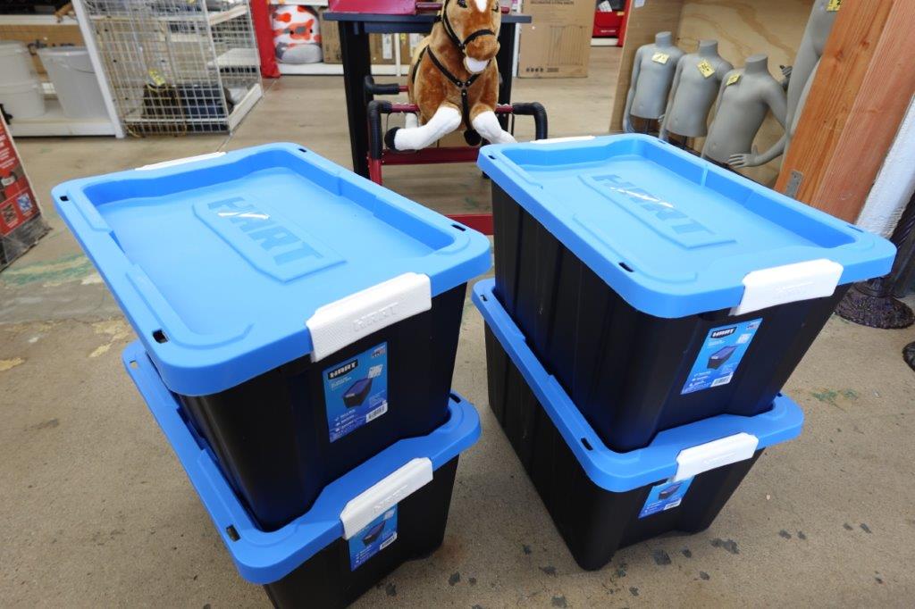 HART 12 Gallon Heavy Duty Latching Plastic Storage Bin (Black Base / Blue Lid) - Image 3