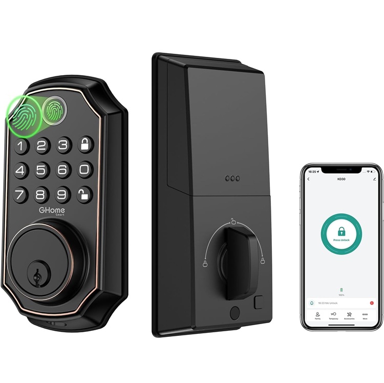 GHome Smart Door Lock KD30 Fingerprint Smart Deadbolt in Black