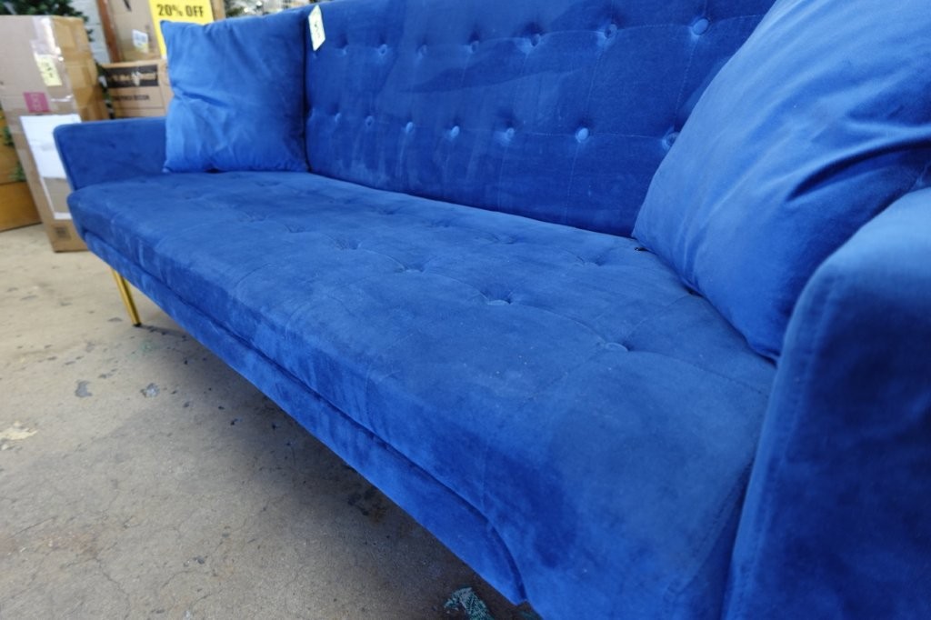 Blue Modern Velvet Futon Sofa Bed Couch with Metal Legs - Image 6