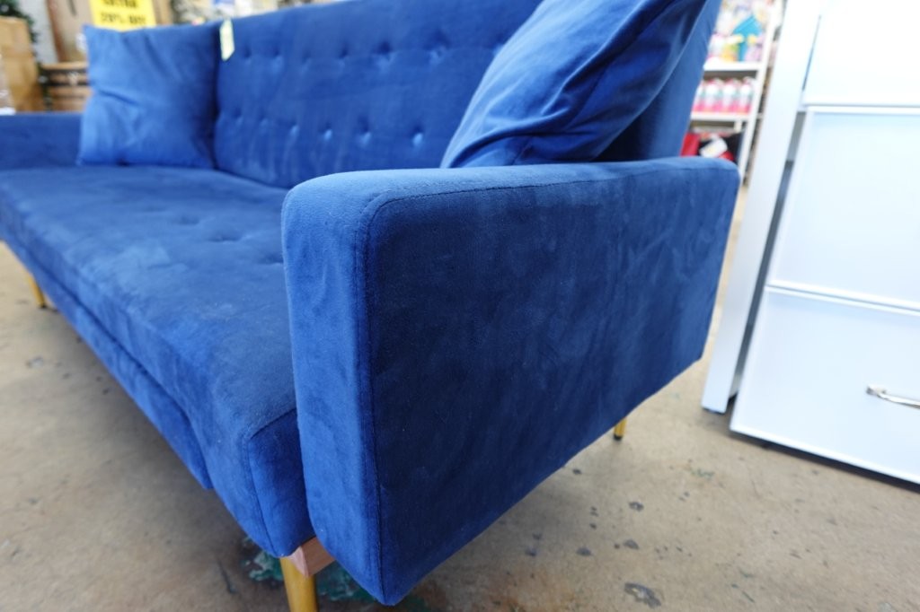 Blue Modern Velvet Futon Sofa Bed Couch with Metal Legs - Image 7