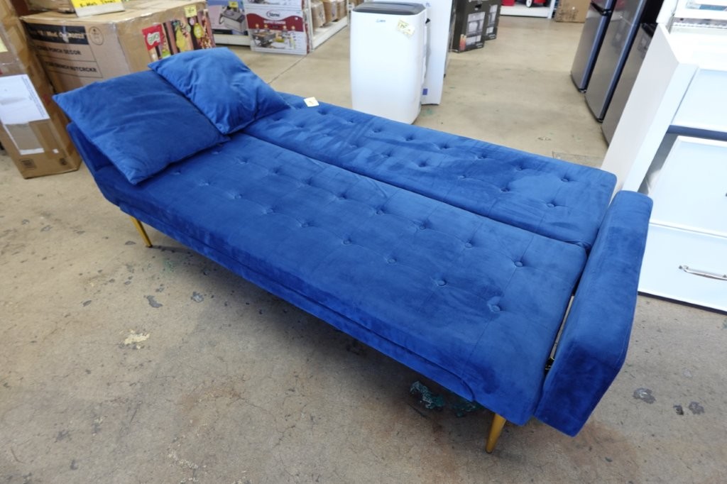 Blue Modern Velvet Futon Sofa Bed Couch with Metal Legs - Image 5