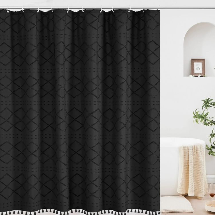 72"×84" Mold/Mildew‑Resistant Extra Long Shower Curtain - Black