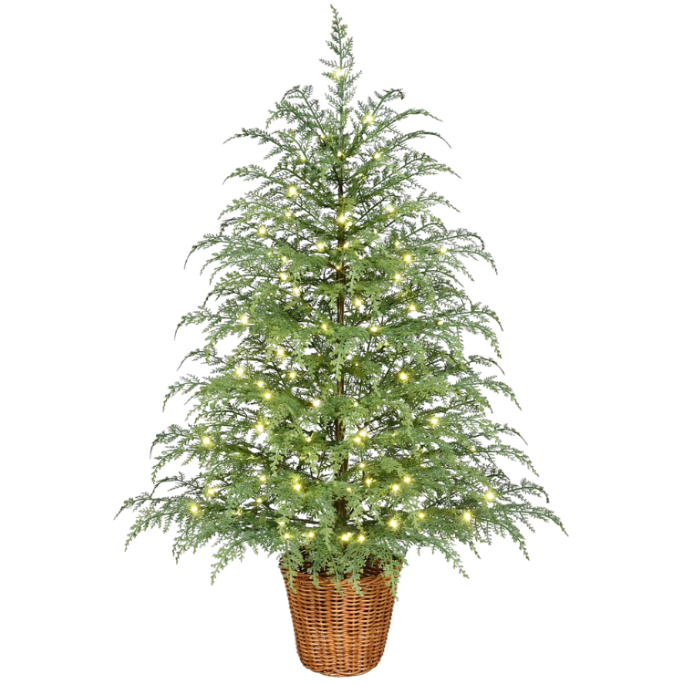 4 ft Pre-Lit Cypress Artificial Potted Christmas Tree w/ 100 Warm White Twinkle LED Lights