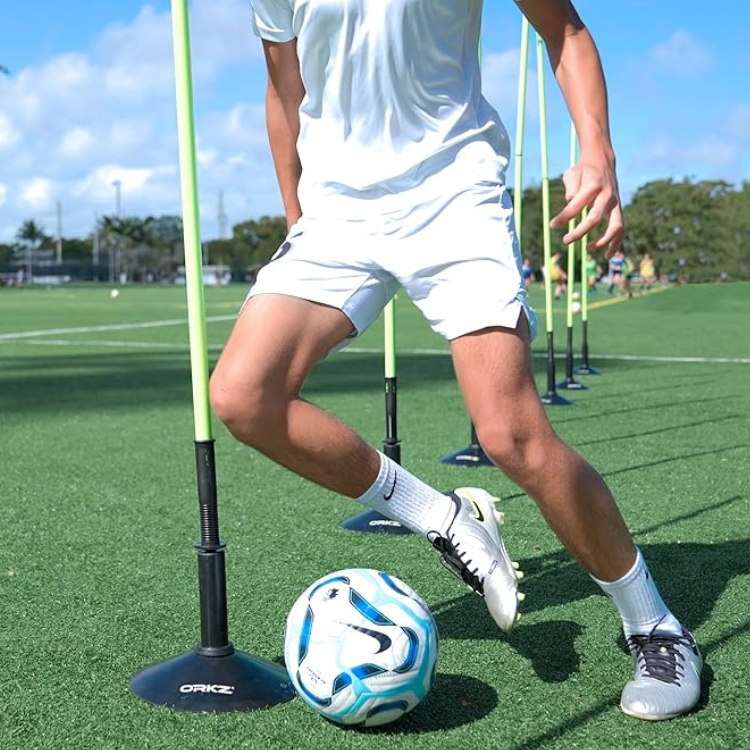 ORKZ 6 ft Soccer Agility Poles 8 pack Training Set w/ Rubber Bases & Carry Bag