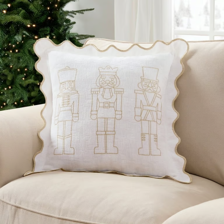 My Texas House 18" x 18" Nutcracker Chenille Decorative Pillow - White