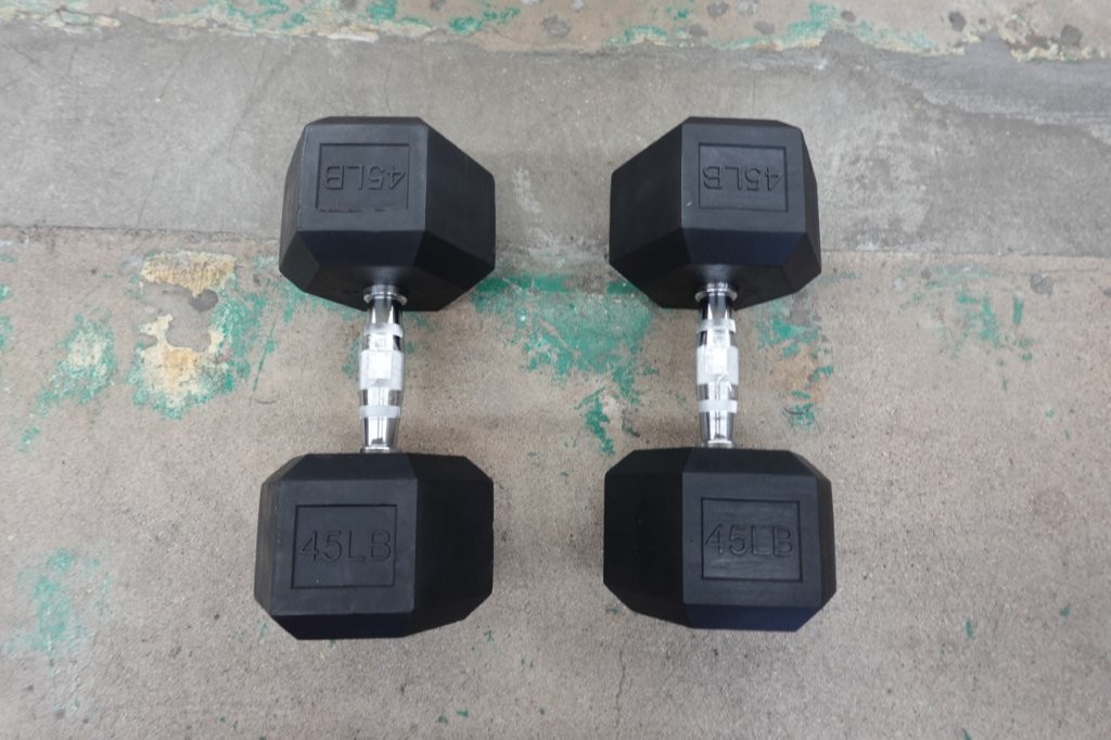 BalanceFrom 45lb Rubber Encased Hex Dumbbell - Image 3
