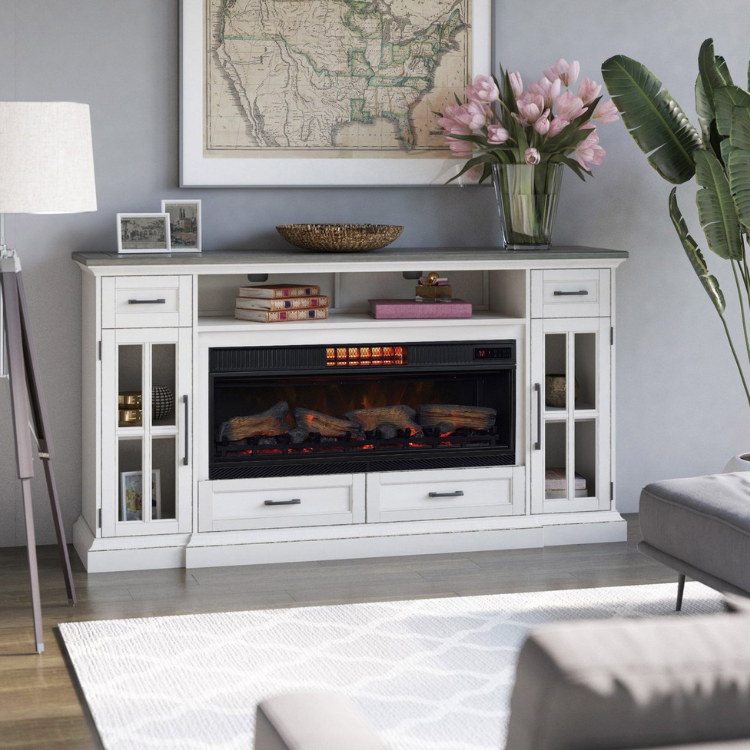 Twin Star Slone Mantel TV Stand Electric Fireplace