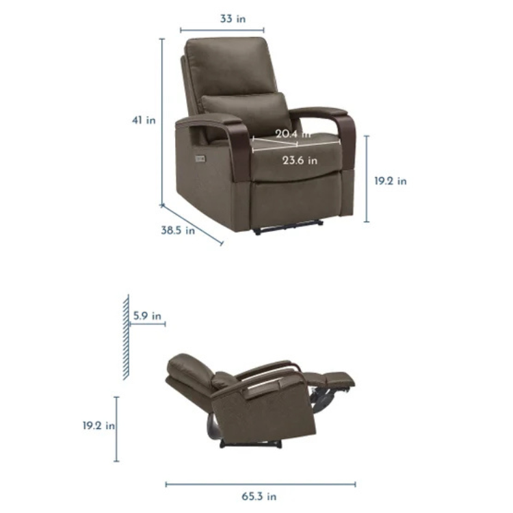 Shayne Leather Power Recliner Sofa Chair with Power Headrest - Image 2