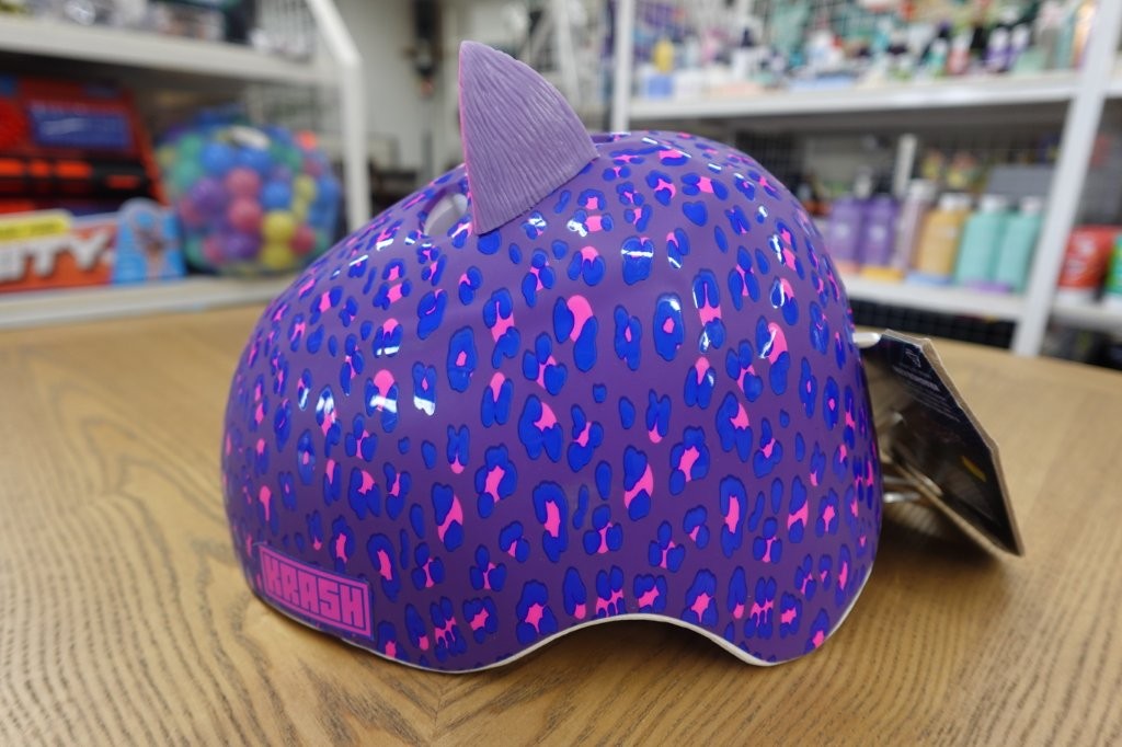 Krash Girls Youth Bike Helmet Leopard Kitty Purple - Image 3