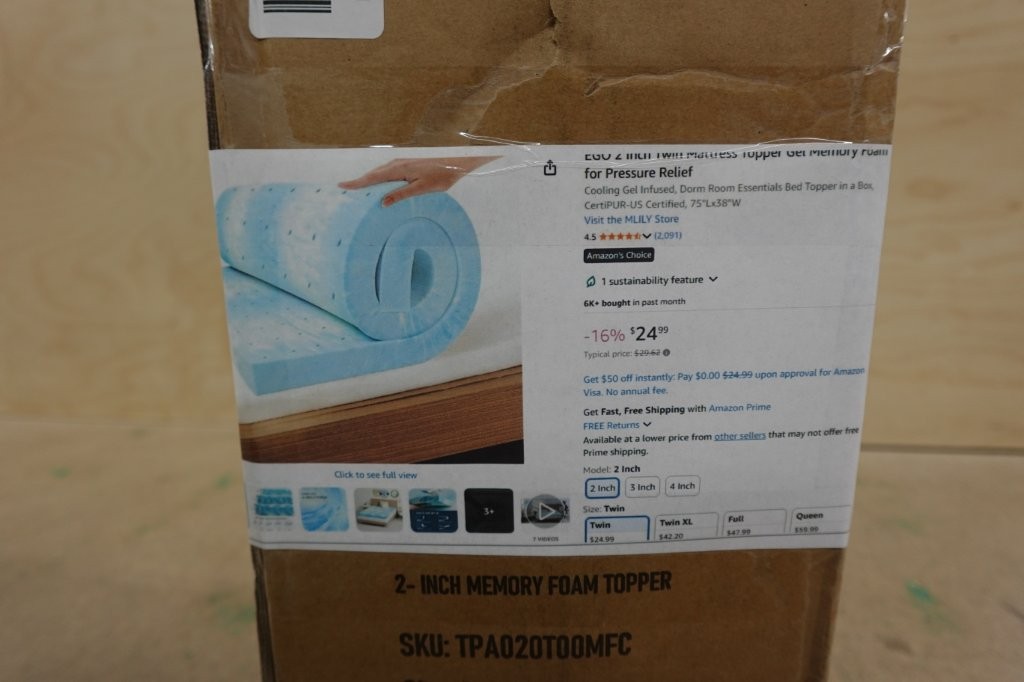 Twin Size - 2" Gel Infused Memory Foam Mattress Topper - Image 6