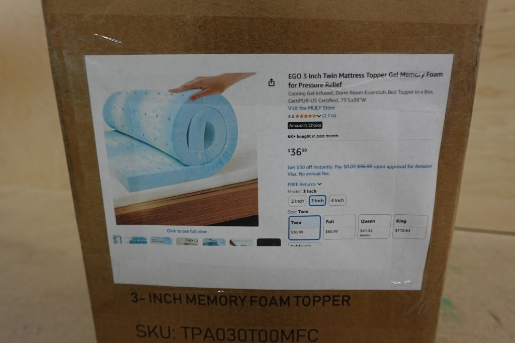 Twin Size - 3" Gel Infused Memory Foam Mattress Topper - Image 4