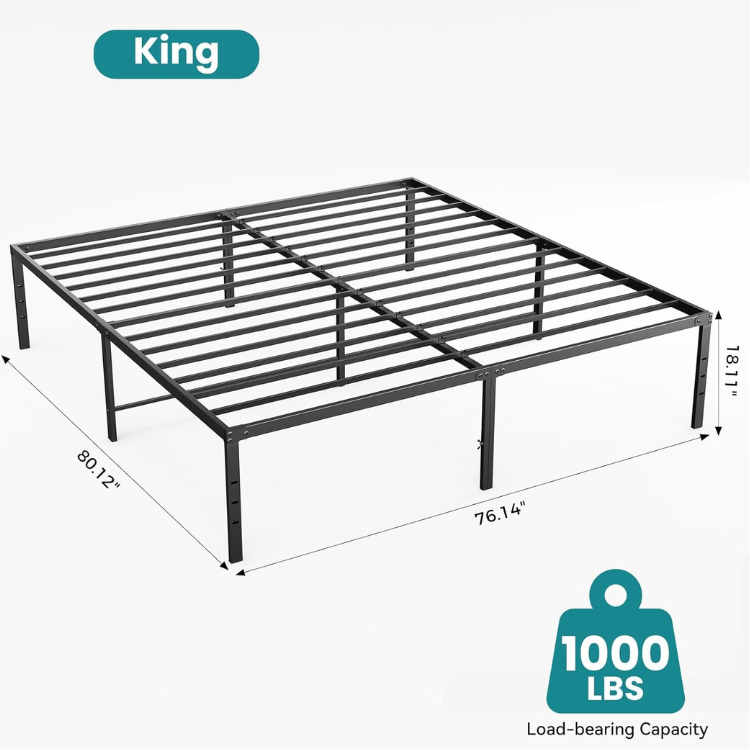 King Size - 18" Heavy Duty Metal Platform Bed Frame - Image 2