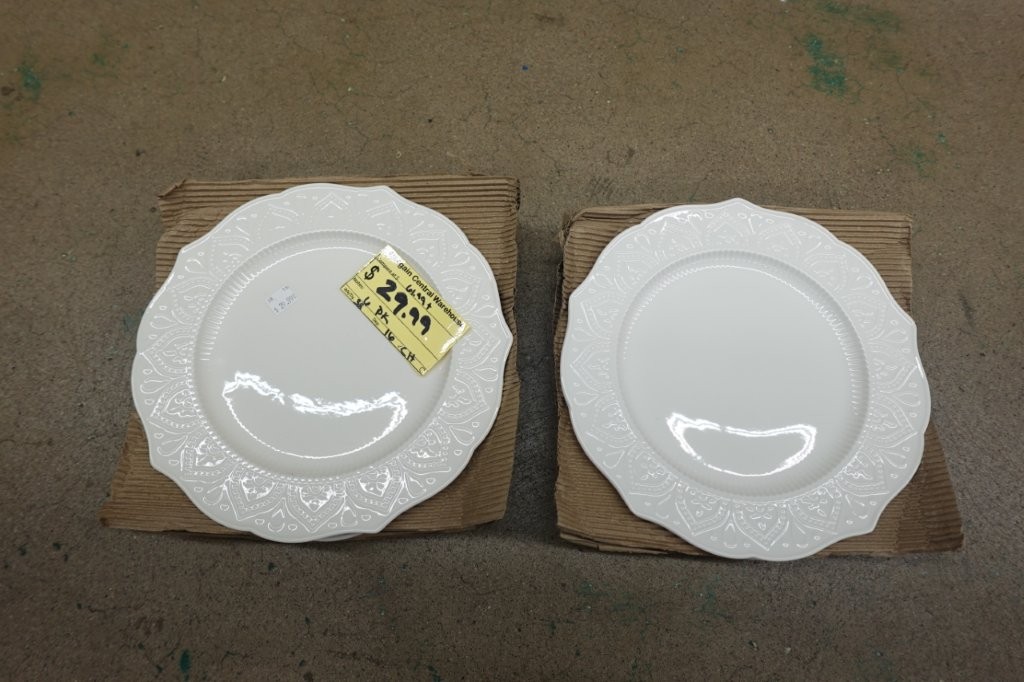 10.5" Set of 6 Strawberry Street Dahlia White Porcelain Side Plates - Image 2