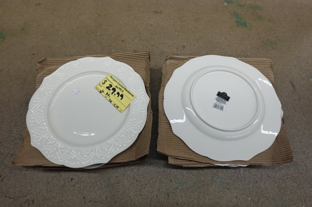 10.5" Set of 6 Strawberry Street Dahlia White Porcelain Side Plates - Image 3