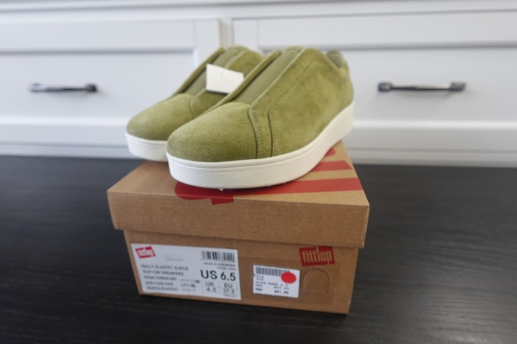 Size 7 FitFlop Women's Rally Elastic Suede Slip-On Sneakers – Khaki Green (Copy) - Image 2