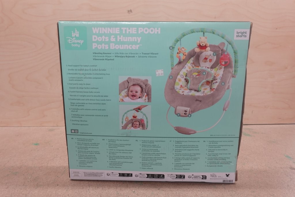 Bright Starts Disney Winnie the Pooh Dots Vibrating Infant Baby Bouncer - Image 3