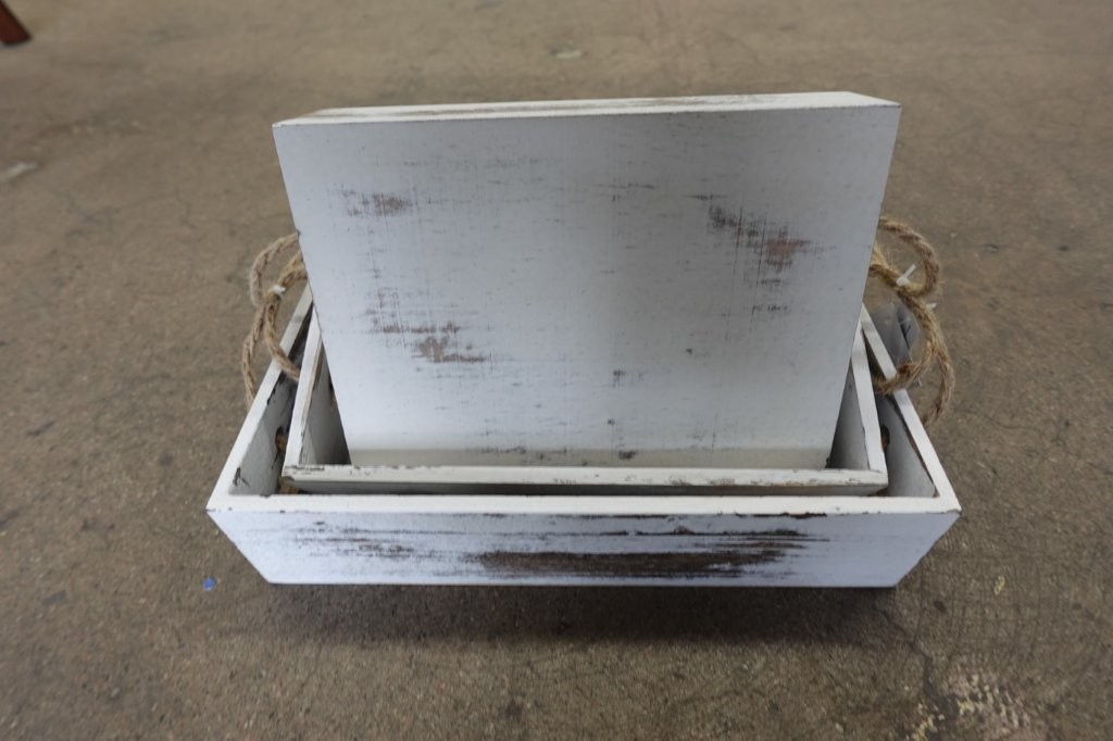 3 Piece Hello Hobby Rustic White-Wash Wooden Nested Tray Set - Image 3