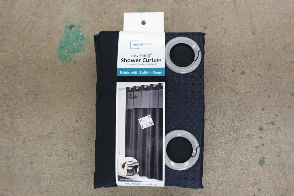 70" x 74" Mainstays Gemma Fabric Shower Curtain with Built-In Rings, Black - Image 2