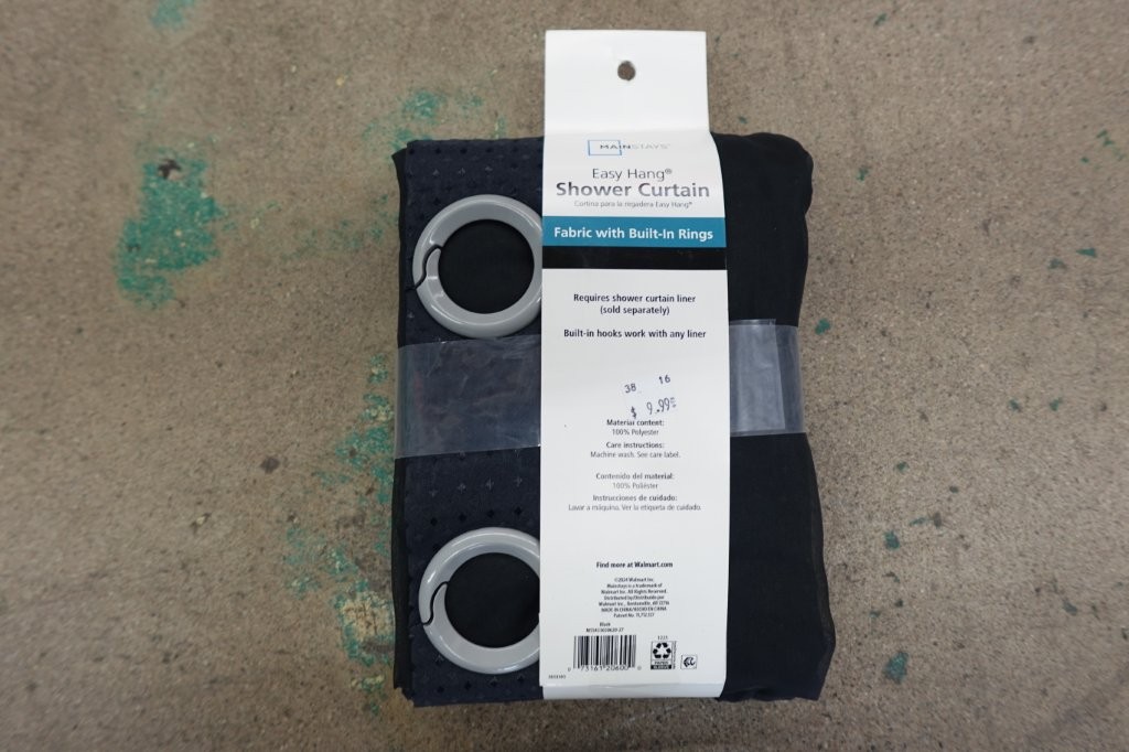 70" x 74" Mainstays Gemma Fabric Shower Curtain with Built-In Rings, Black - Image 3