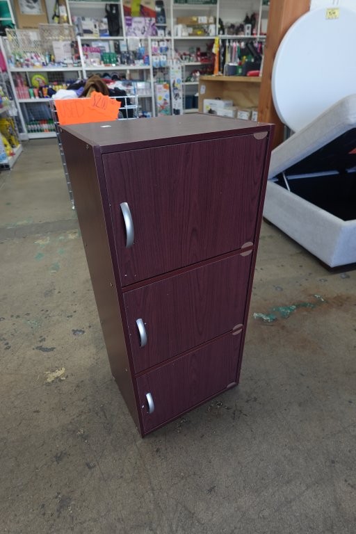 Hodedah 3 Shelf 3 Door Bookcase Cabinet - Mahogany - Image 2