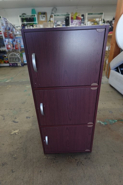 Hodedah 3 Shelf 3 Door Bookcase Cabinet - Mahogany - Image 3