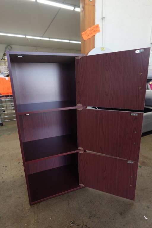 Hodedah 3 Shelf 3 Door Bookcase Cabinet - Mahogany - Image 5