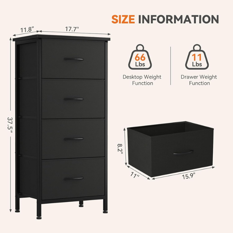 Sweetcrispy 4 Drawer Dresser / Tall Nightstand Cabinet - Image 2