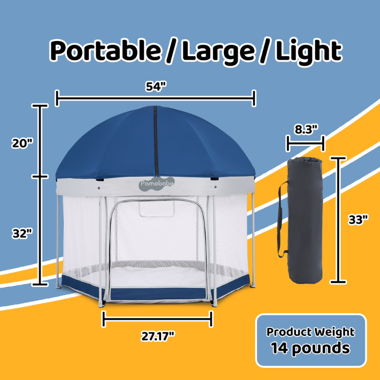 Pamo Babe Portable Baby Playpen with UV Canopy – Blue - Image 2