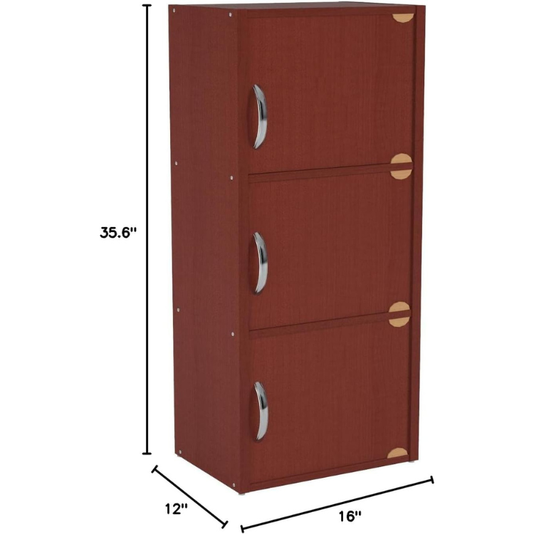 Hodedah 3 Shelf 3 Door Bookcase Cabinet - Mahogany - Image 9