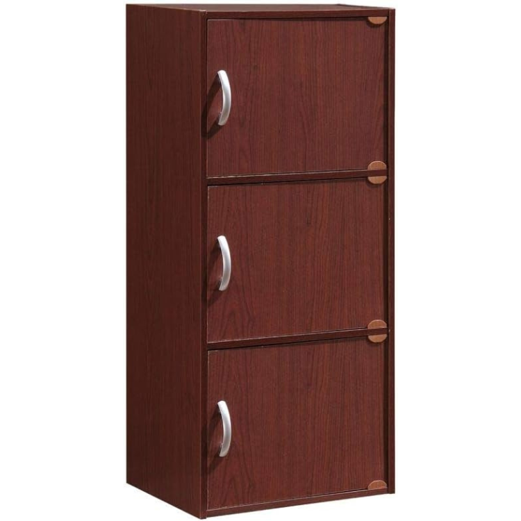 Hodedah 3 Shelf 3 Door Bookcase Cabinet - Mahogany
