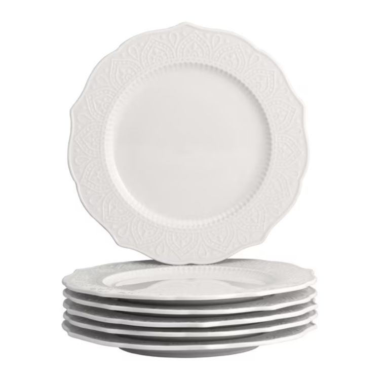 10.5" Set of 6 Strawberry Street Dahlia White Porcelain Side Plates