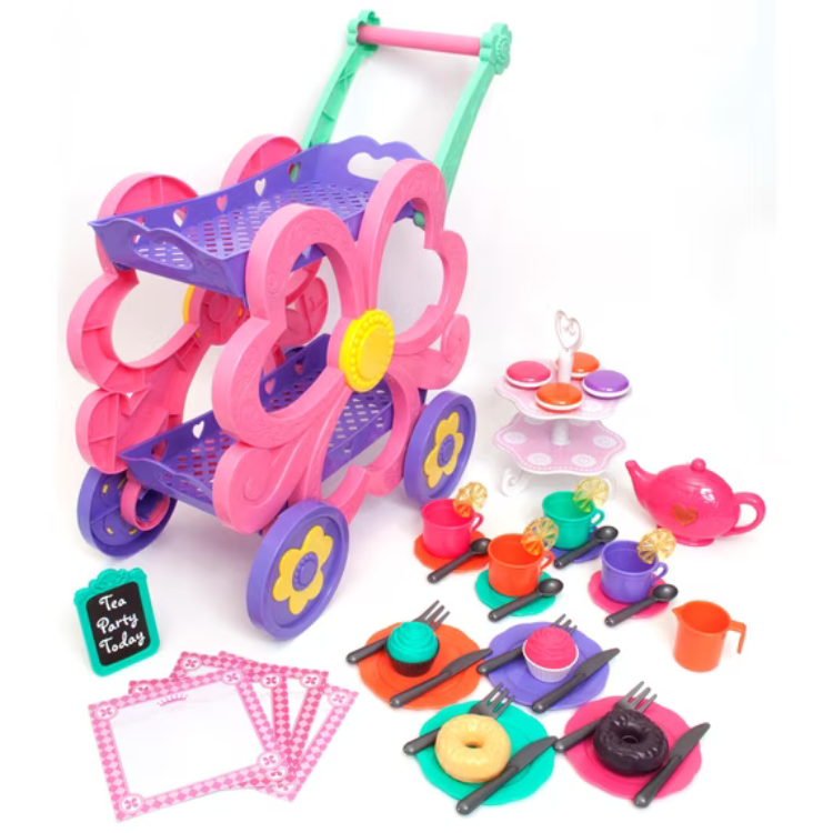 45-Piece Kid Connection Flower Tea Cart Play Set
