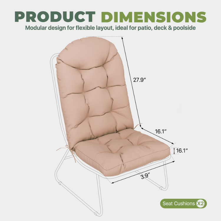 BaPiPro Khaki High-Back Outdoor Chair Water-Resistant Patio Cushions - Image 2