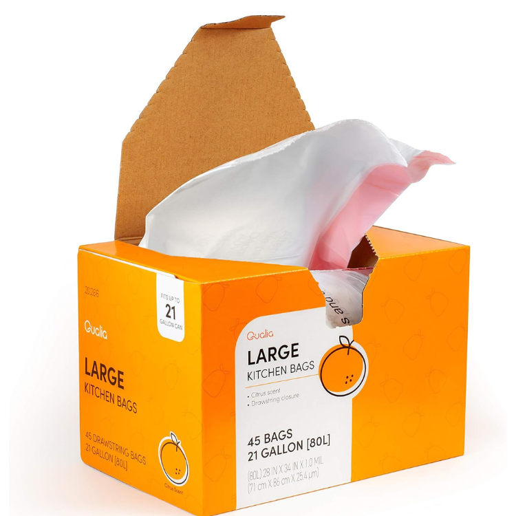 45 Count QUALIAZERO Citrus-Scented Heavy-Duty Drawstring Trash Bags