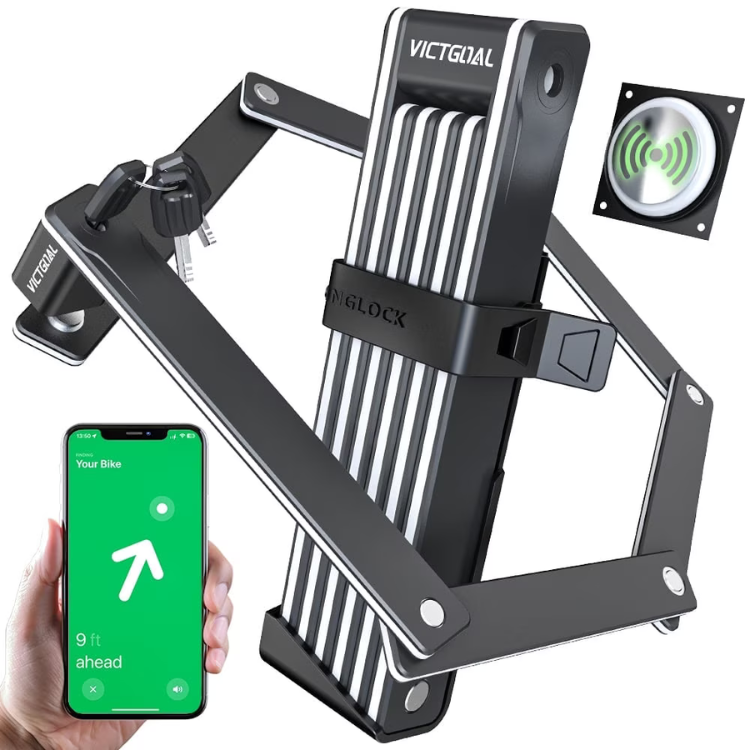 VICTGOAL Heavy-Duty Folding Bike Lock with AirTag Holder and Keys