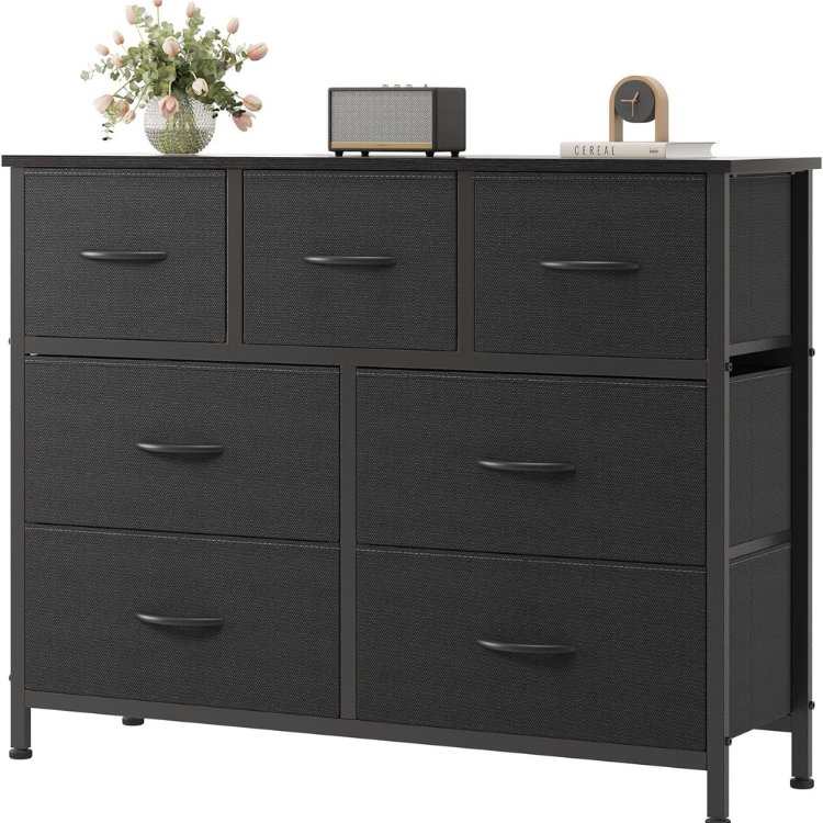OLIXIS 7 Drawer Dresser / Nightstand Steel Frame - Black
