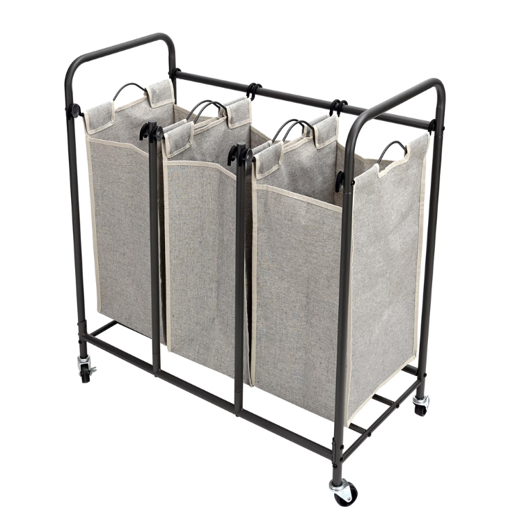 3-Bag Better Homes & Gardens Fabric Laundry Sorter with Rolling Metal Cart in Gray