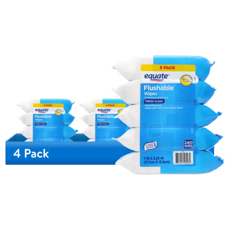 4-Pack Equate Fresh Scent Flushable Wipes